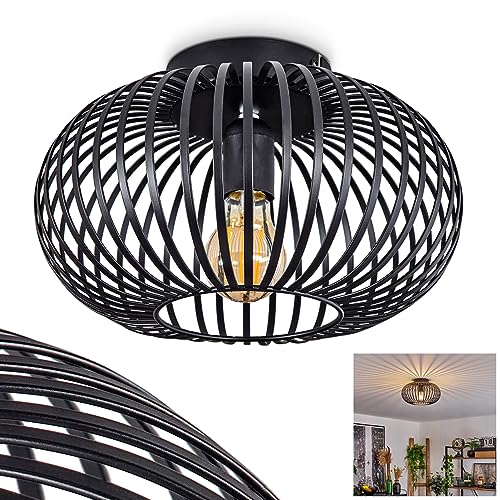 Deckenleuchte Oravi, runde Deckenlampe aus Metall in Schwarz, 1-flammig, E27-Fassung, ohne Leuchtmittel, Ø 30 cm, Retro/Vintage Leuchte mit tollem Lichteffekt durch Gitter-Optik von HOFSTEIN