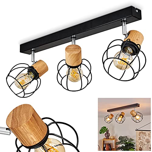 Deckenleuchte Orkanger, moderne Deckenlampe aus Metall/Holz in Schwarz/Chrom/Natur, Leuchte im Vintage Design mit Lichteffekt, mit verstellbaren Strahlern, 3-flammig, 3 x E27, ohne Leuchtmittel von HOFSTEIN