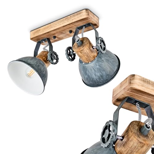 Deckenleuchte Orny, 2-flammig, mit verstellbaren Strahlern, Deckenlampe aus Metall/Holz in Grau/Weiß/Braun, 2 x E27-Fassung, Spot im Retro/Vintage Design, ohne Leuchtmittel Deckenleuchte Orny, 2-flammig, mit verstellbaren Strahlern, Deckenlampe aus Metall/Holz in Grau/Weiß/Braun, 2 x E27-Fassung, Spot im Retro/Vintage Design, ohne Leuchtmittel von HOFSTEIN