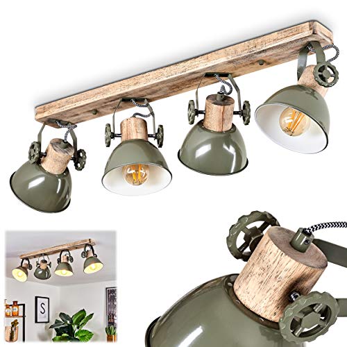 Deckenleuchte Orny, 4-flammiger Deckenstrahler aus Holz und Metall in grün, Industrial/Vintage Look Zimmerlampe, 4 x E27, die Leuchtenköpfe sind verstellbar,ohne Leuchtmittel von HOFSTEIN