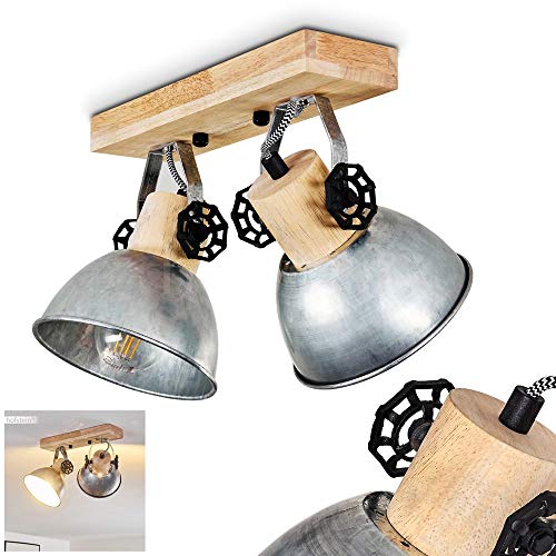 Deckenleuchte Orny, Deckenlampe aus Metall/Holz in Zink/Braun, 2-flammig, mit verstellbaren Strahlern, 2 x E27-Fassung, Spot im Retro/Vintage Design, ohne Leuchtmittel von HOFSTEIN