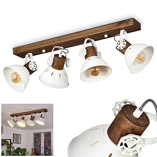 Deckenleuchte Orny, Deckenlampe im Vintage-Design aus Metall/Holz in Weiß/Braun m. Lichtschlitzen, Leuchte m. Holzbalken, Textilkabeln und verstellbaren Strahlern, 4-flammig, E27, ohne Leuchtmittel Deckenleuchte Orny, Deckenlampe im Vintage-Design aus Metall/Holz in Weiß/Braun m. Lichtschlitzen, Leuchte m. Holzbalken, Textilkabeln und verstellbaren Strahlern, 4-flammig, E27, ohne Leuchtmittel von HOFSTEIN