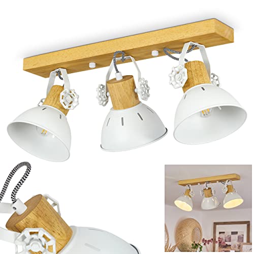 Deckenleuchte Orny, moderne Deckenlampe aus Metall/Holz in Weiß/Natur, Leuchte im skandinavischen Design mit Stellschrauben, verstellbaren Schirmen u. Lichteffekt, 3-flammig, E27, ohne Leuchtmittel von HOFSTEIN