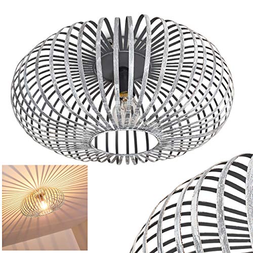 Deckenleuchte Oravi, Deckenlampe aus Metall in Grau/Silber, 1-flammig, 1 x E27-Fassung, moderner Spot im Retro/Vintage Design m. Gitter u. Lichteffekt an der Decke, ohne Leuchtmittel von HOFSTEIN