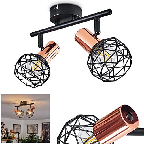 Deckenleuchte Palmira, 2-flammige Deckenlampe aus Metall in Schwarz und kupferfarben, im Vintage Design, mit verstellbaren Gitterschirmen und Lichteffekt, 2 x E14, ohne Leuchtmittel von HOFSTEIN