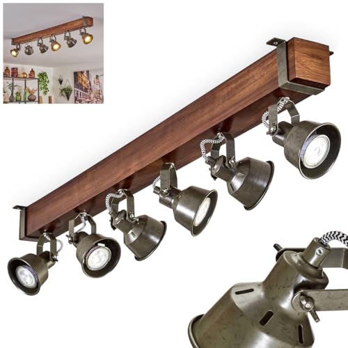 Deckenleuchte Pehefito, moderne Deckenlampe aus Metall/Holz in Schwarz/Braun/Grün-Grau, Deckenleuchte im Industrial Design mit verstellbaren Schirmen, 6-flammig, 6 x GU10 ohne Leuchtmittel von HOFSTEIN