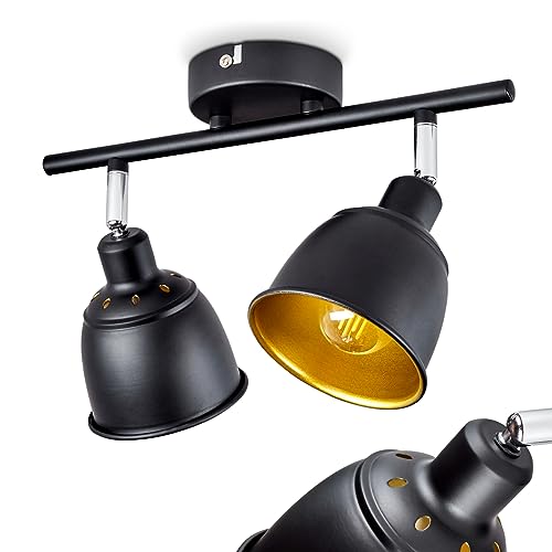 Deckenleuchte Pistrino, moderne Deckenlampe aus Metall in Schwarz/Goldfarben m. verstellbaren Strahlern, Leuchte im Retro/Vintage-Design mit Lichteffekt, 2-flammig, 2 x E14, ohne Leuchtmittel von HOFSTEIN