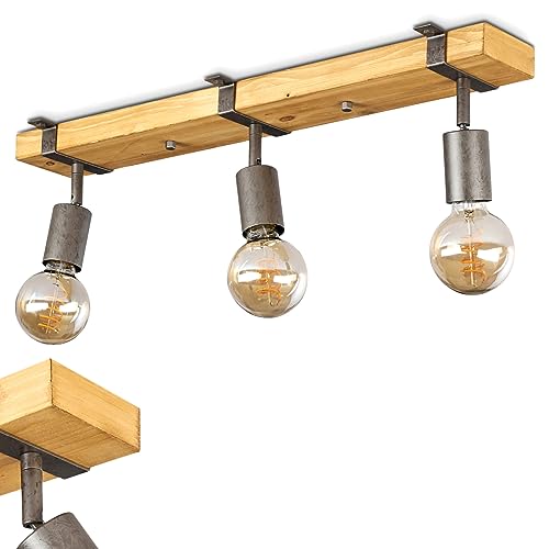 Deckenleuchte Praia, verstellbare Deckenlampe aus Metall/Holz in Grau/Natur, 3-flammig, Lampenschirme dreh- u. schwenkbar, 3 x E27-Fassung, Spot im Industrial-Design, ohne Leuchtmittel Deckenleuchte Praia, verstellbare Deckenlampe aus Metall/Holz in Grau/Natur, 3-flammig, Lampenschirme dreh- u. schwenkbar, 3 x E27-Fassung, Spot im Industrial-Design, ohne Leuchtmittel von HOFSTEIN
