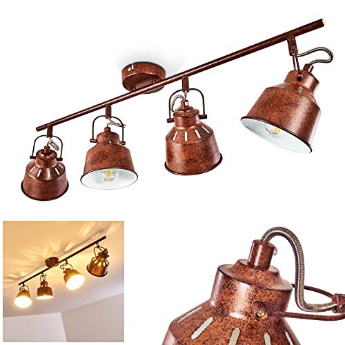 Deckenleuchte Safari, Deckenlampe aus Metall in Rost/Weiß, 4-flammig, mit verstellbaren Strahlern u. Lichteffekt, 4 x E14-Fassung, Spot im Retro/Vintage Design, ohne Leuchtmittel von HOFSTEIN