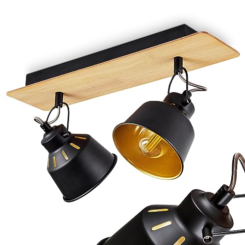 Deckenleuchte Safari, moderne Deckenlampe aus Metall/Holz in Schwarz/Chrom/Gold/Natur, Leuchte im Retro-/Vintage-Design mit verstellbaren Schirmen u. Lichteffekt, 2-flammig, 2 x E14, ohne Leuchtmittel von HOFSTEIN