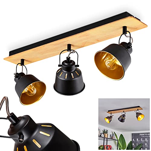 Deckenleuchte Safari, moderne Deckenlampe aus Metall/Holz in Schwarz/Chrom/Gold/Natur, Leuchte im Retro-/Vintage-Design mit verstellbaren Schirmen u. Lichteffekt, 3-flammig, 3 x E14, ohne Leuchtmittel Deckenleuchte Safari, moderne Deckenlampe aus Metall/Holz in Schwarz/Chrom/Gold/Natur, Leuchte im Retro-/Vintage-Design mit verstellbaren Schirmen u. Lichteffekt, 3-flammig, 3 x E14, ohne Leuchtmittel von HOFSTEIN