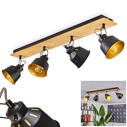 Deckenleuchte Safari, moderne Deckenlampe aus Metall/Holz in Schwarz/Chrom/Gold/Natur, Leuchte im Retro-/Vintage-Design mit verstellbaren Schirmen u. Lichteffekt, 4-flammig, 4 x E14, ohne Leuchtmittel von HOFSTEIN