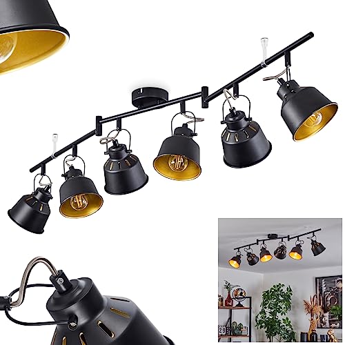 Deckenleuchte Safari, moderne Deckenlampe aus Metall in Schwarz-matt/Gold/Chromfarben, 6-flammig, mit verstellbaren Strahlern u. Lichteffekt, 6 x E14, Spot im Retro/Vintage Design, ohne Leuchtmittel von HOFSTEIN