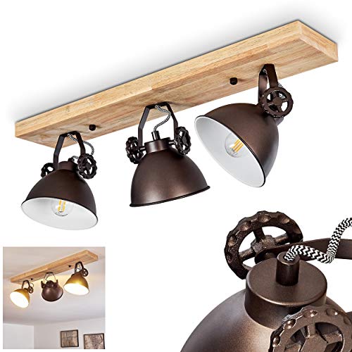 Deckenleuchte Svanfolk, Deckenlampe aus Metall/Holz in Schwarz-Braun/Natur, 3-flammig, mit verstellbaren Strahlern, 3 x E14-Fassung, Retro/Vinatge Design, ohne Leuchtmittel von HOFSTEIN