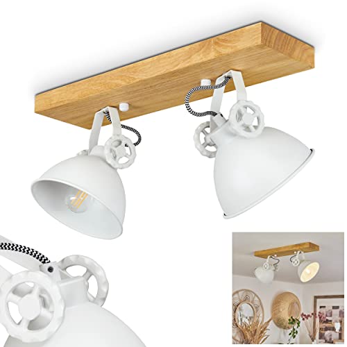 HOFSTEIN Deckenleuchte Svanfolk, moderne Deckenlampe aus Metall/Holz in Weiß/Natur, Leuchte mit 2 verstellbaren Schirmen, 2-flammig, 2 x E14, ohne Leuchtmittel von HOFSTEIN