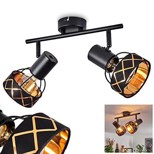 Deckenleuchte Tarasp, Deckenlampe aus Metall/Stoff in Schwarz/Goldfarben, verstellbare Leuchte mit tollen Lichteffekten an der Decke, Spot im Retro/Vintage Design, 2-flammig, 2x E27, ohne Leuchtmittel von HOFSTEIN