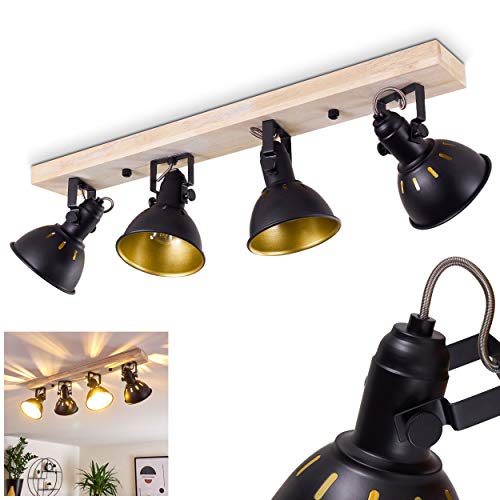 Deckenleuchte Tina, 4-flammiger Deckenstrahler aus Metall schwarz-gold und Holz, Retro Deckenlampe, 4 x E14, die Leuchtenköpfe sind dreh- und schwenkbar,ohne Leuchtmittel von HOFSTEIN