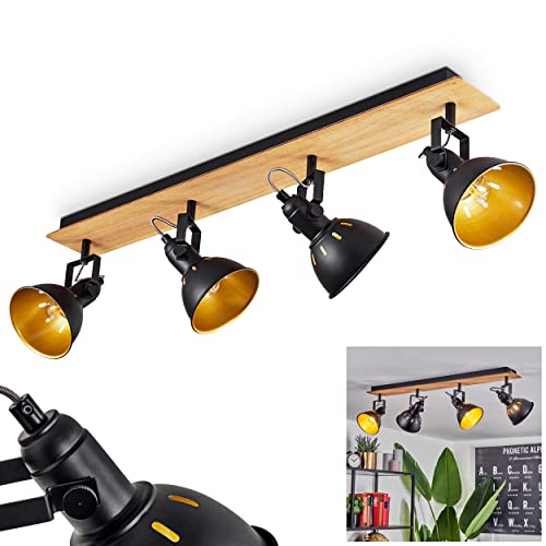 Deckenleuchte Tina, moderne Deckenlampe aus Metall/Holz in Schwarz/Chrom/Gold/Natur, Leuchte im Retro-/Vintage-Design mit verstellbaren Schirmen u. Lichteffekt, 4-flammig, 4 x E14, ohne Leuchtmittel von HOFSTEIN