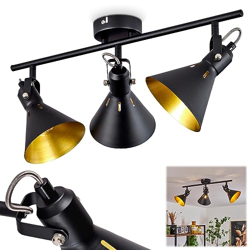 Deckenleuchte Upiano, moderne Deckenlampe aus Metall in Schwarz/Goldfarben m. verstellbaren Strahlern, Leuchte im Retro/Vintage-Design mit Lichteffekt, 3-flammig, 3 x E14, ohne Leuchtmittel von HOFSTEIN