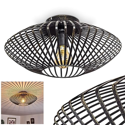 Deckenleuchte Wemude, Deckenlampe aus Metall in Schwarz/Gold, 1-flammig, 1 x E27-Fassung, moderner Leuchte im Retro/Vintage Design m. Gitter u. Lichteffekt an der Decke,ohne Leuchtmittel von HOFSTEIN