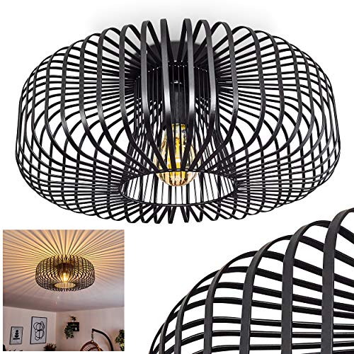 HOFSTEIN Deckenleuchte Wemude, runde Deckenlampe Wohnzimmer, Schlafzimmer - 1-flammige Metall Lampe Schwarz, E27-Fassung, Retro-Leuchte mit Spannendem Lichteffekt, Ø 40 cm, Modern für Innenbereich von HOFSTEIN