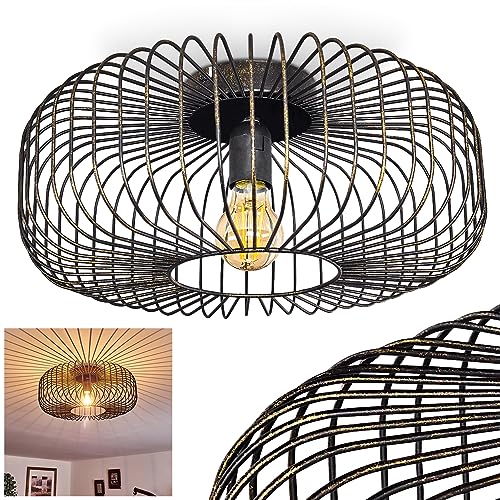 HOFSTEIN Deckenleuchte Wemude, runde Deckenlampe für Wohnzimmer - Moderne Vintage Lampe aus Metall Schwarz-Gold, 1-flammig, E27-Fassung, Rasterleuchte mit Spannendem Lichteffekt, Durchmesser 40 cm von HOFSTEIN