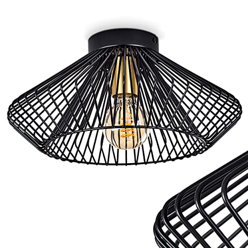 HOFSTEIN Deckenleuchte Wemude, runde Deckenlampe aus Metall in Schwarz/Goldfarben, Leuchte in Gitter-Optik mit tollen Lichteffekten an der Decke, Ø 38,5 cm, 1-flammig, 1 x E27, ohne Leuchtmittel von HOFSTEIN