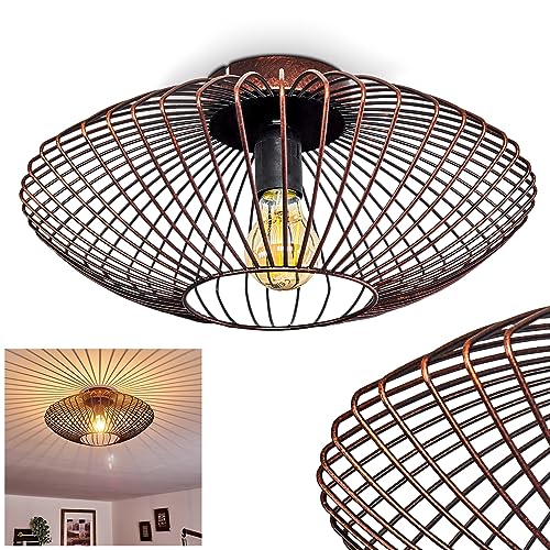 HOFSTEIN Deckenleuchte Wemude, runde Deckenlampe Lampe Wohnzimmer, Schlafzimmer - Schwarz Kupfer, 1-flammig, Modern Vintage Runde aus Metall, Gitterlampe mit Lichteffekt, E27-Fassung, Ø 40cm von HOFSTEIN
