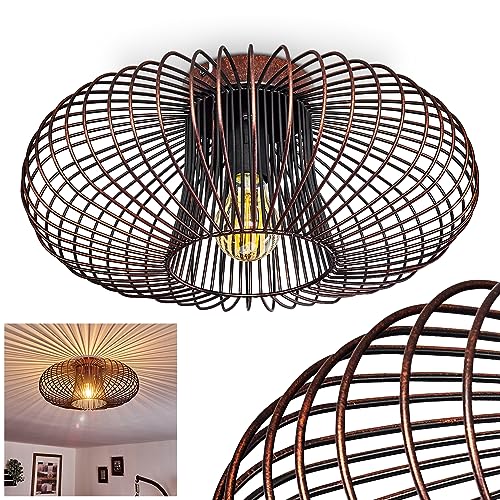 HOFSTEIN Deckenleuchte Wemude, runde Deckenlampe, Spannender Lichteffekt, Gitter-Optik, 1-flammig, E27-Fassung, Lampe Wohnzimmer, Schlafzimmer, Schwarz-Kupfer, Metall, Retro, Durchmesser 40 cm von HOFSTEIN