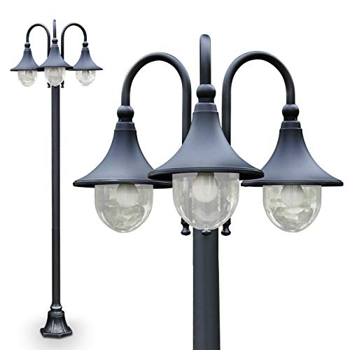 Außenleuchte Elgin, Kandelaber in antikem Look, Metall in Schwarz matt, mit Kunststoff-Scheiben, 3-armige Wegeleuchte 225 cm, Retro/Vintage Gartenlampe, E27-Fassung, IP44, ohne Leuchtmittel von HOFSTEIN