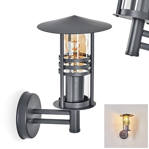 Außenwandleuchte Forli, moderne Wandlampe aus Metall/Glas in Anthrazit/Klar, Wandleuchte mit Schirm aus Glas, Außenleuchte für Eingangsbereich/Terrasse, 1 x E27, ohne Leuchtmittel, IP44 von HOFSTEIN