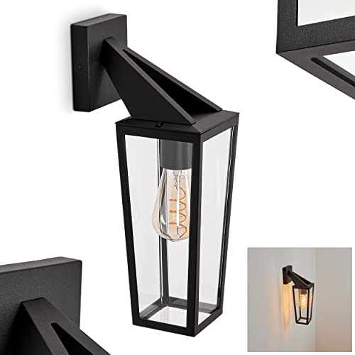 HOFSTEIN Außenwandleuchte Ruoni, Außenleuchte aus Metall/Glas in Schwarz/Klar, moderne Wandlampe für Terrasse/Hof/Eingangsbereich, 1 x E27, IP44, mit Lichteffekt durch Gitter-Optik, ohne Leuchtmittel von HOFSTEIN