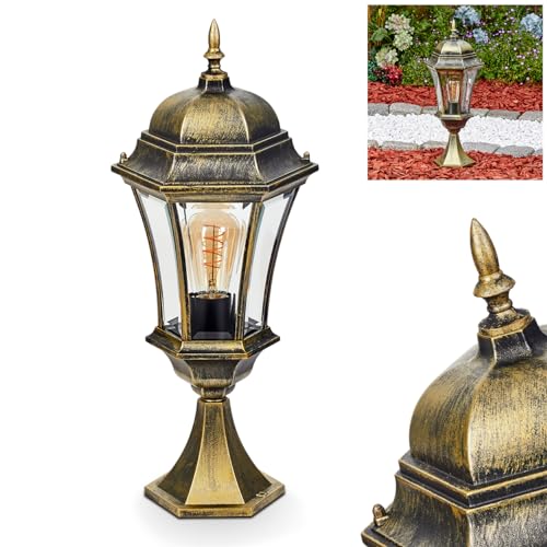 HOFSTEIN Außenwegeleuchte Etoe, Sockelleuchte aus Metall/Glas in Gold-Braun/Klar, Wegeleuchte in antikem Look, Höhe 58 cm, Gartenbeleuchtung IP44, 1 x E27, ohne Leuchtmittel von HOFSTEIN