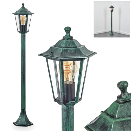 Außenwegeleuchte Loria, Wegeleuchte aus Metall/Glas in Grün-Schwarz/Klar, Außenleuchte in antikem Look, 99 cm, Gartenlampe, Gartenbeleuchtung IP44, 1 x E27, ohne Leuchtmittel von HOFSTEIN