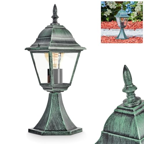 Außenwegeleuchte Naofe, Sockelleuchte aus Metall/Glas in Schwarz-Grün/Klar, Wegeleuchte in antikem Look, 40 cm, Gartenlampe, Gartenbeleuchtung IP44, 1 x E27, ohne Leuchtmittel von HOFSTEIN