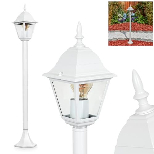 HOFSTEIN Außenwegeleuchte Naofe, Wegeleuchte aus Metall/Glas in Weiß/Klar, Außenleuchte in antikem Look, 104 cm, Gartenlampe, Gartenbeleuchtung IP44, 1 x E27, ohne Leuchtmittel von HOFSTEIN