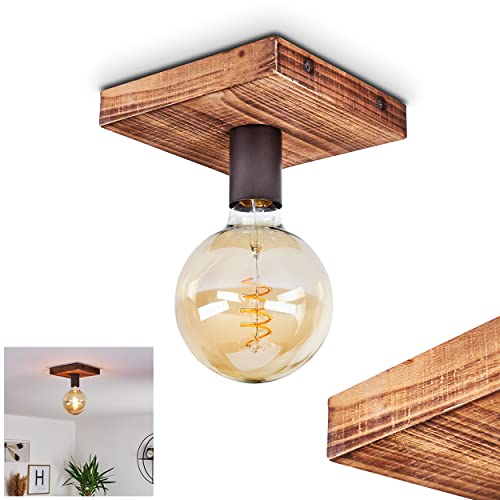 Deckenleuchte Amnicon, moderne Deckenlampe aus Holz und Metall in Hellbraun und Schwarz, im offenen Design, 1-flammig, 1 x E27-Fassung max. 40 Watt von HOFSTEIN