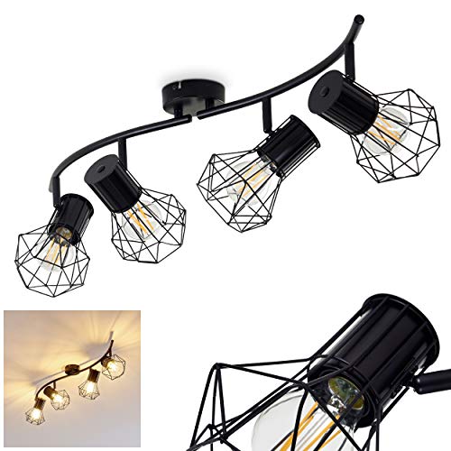 Deckenleuchte Bardhaman, Deckenlampe aus Metall in Schwarz, 4-flammig, 4 x E27-Fassung, Spot im Retro/Vintage Design in Gitter-Optik und Lichteffekt an der Decke, ohne Leuchtmittel von HOFSTEIN