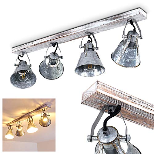 HOFSTEIN Deckenleuchte Berkeley, verstellbare Deckenlampe aus Metall/Holz in Zink, 4-flammig, Lampenschirme dreh- u. schwenkbar, 4 x E27-Fassung, Spot im Retro Design, ohne Leuchtmittel von HOFSTEIN