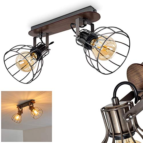 HOFSTEIN Deckenleuchte Bitterroot, Deckenlampe aus Metall/Holz in Grau/Braun, 2-flammig, mit verstellbaren Strahlern, 2 x E27-Fassung, Spot im Retro/Vintage Design, ohne Leuchtmittel HOFSTEIN Deckenleuchte Bitterroot, Deckenlampe aus Metall/Holz in Grau/Braun, 2-flammig, mit verstellbaren Strahlern, 2 x E27-Fassung, Spot im Retro/Vintage Design, ohne Leuchtmittel von HOFSTEIN