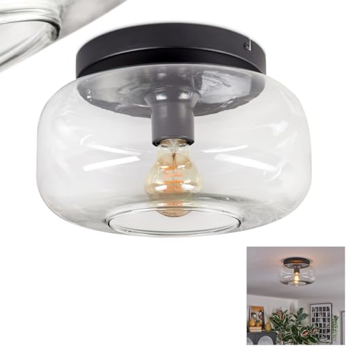 HOFSTEIN Deckenleuchte Boza, 1-flammige Deckenlampe aus Metall/Glas in Schwarz/Klar, moderne Leuchte im Retro/Vintage-Design (Schirm Ø 28 cm), E27, Esszimmer, Wohnzimmer, Küche, Flur, Büro von HOFSTEIN