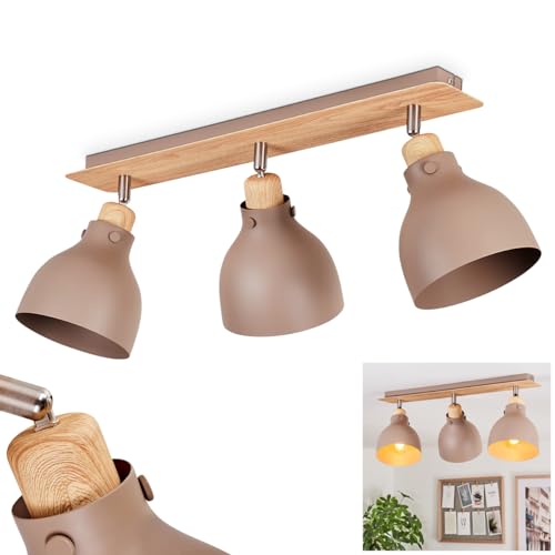 HOFSTEIN Deckenleuchte Brunnen, moderne Deckenlampe aus Metall in Taupe/Holzoptik, verstellbare Deckenleuchte im skandinavischen/Boho Design (Ø 14,5 cm), 3-flammig, 3 x E27, ohne Leuchtmittel von HOFSTEIN