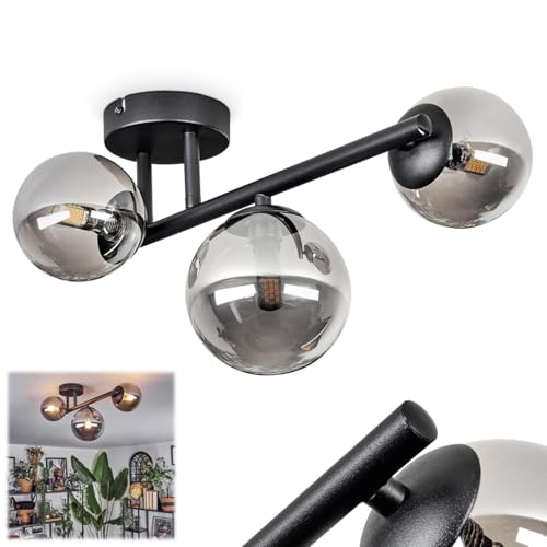 HOFSTEIN Deckenleuchte Chehalis, 3-flammige Deckenlampe aus Metall/Glas in Schwarz/Rauch, moderne Leuchte im Retro/Vintage-Design (Schirme Ø 10; 12 cm), G9, Esszimmer, Wohnzimmer, Schlafzimmer, Küche von HOFSTEIN