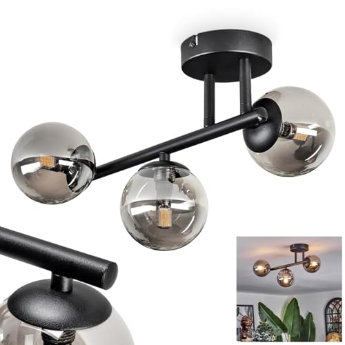 HOFSTEIN Deckenleuchte Chehalis, 3-flammige Deckenlampe aus Metall/Glas in Schwarz/Rauch, moderne Leuchte im Retro/Vintage-Design (Schirme Ø 10 cm), G9, Esszimmer, Wohnzimmer, Schlafzimmer, Küche von HOFSTEIN