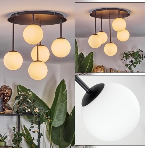 HOFSTEIN Deckenleuchte Chehalis, 5-flammige Deckenlampe aus Metall/Glas in Schwarz/Weiß, moderne Leuchte im Retro/Vintage-Design (Schirme Ø 12 cm), G9, Esszimmer, Wohnzimmer, Schlafzimmer, Küche von HOFSTEIN