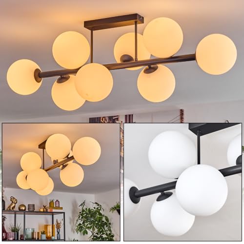 HOFSTEIN Deckenleuchte Chehalis, 8-flammige Deckenlampe aus Metall/Glas in Schwarz/Milchglas/Weiß, Leuchte im Retro/Vintage-Design (Schirme Ø 15cm), E14, Esszimmer, Wohnzimmer, Schlafzimmer, Küche von HOFSTEIN