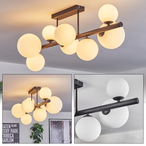 HOFSTEIN Deckenleuchte Chehalis, 8-flammige Deckenlampe aus Metall/Glas in Schwarz/Weiß, moderne Leuchte im Retro/Vintage-Design (Schirme Ø 10, 12, 15cm), G9, Esszimmer, Wohnzimmer, Küche, Flur, Büro von HOFSTEIN