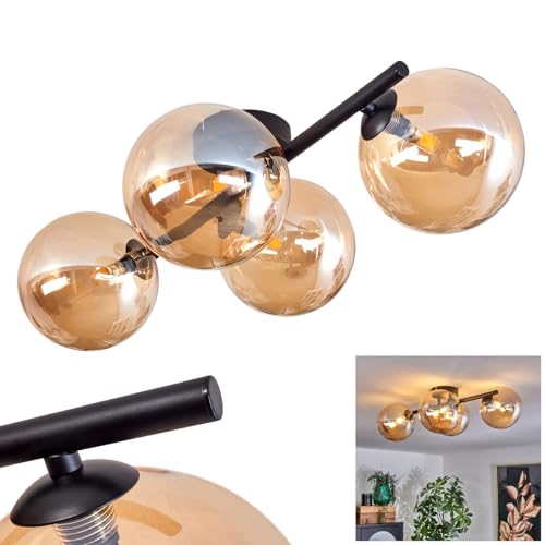 HOFSTEIN Deckenleuchte Chehalis, Deckenlampe aus Metall/Glas in Schwarz/Bernsteinfarben, Leuchte im Retro/Vintage-Design mit Schirmen aus Glas (Ø 15 cm), 4 x G9 LED, ohne Leuchtmittel von HOFSTEIN