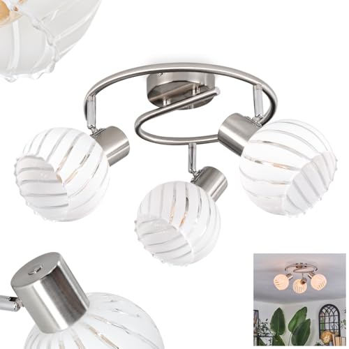 HOFSTEIN Deckenleuchte Dysted, 3-flammige Deckenlampe aus Metall/Glas in Nickel-matt/Weiß, verstellbare Leuchte im modernen Design (Schirme Ø 13cm), E27, Esszimmer, Wohnzimmer, Küche, Flur, Büro von HOFSTEIN