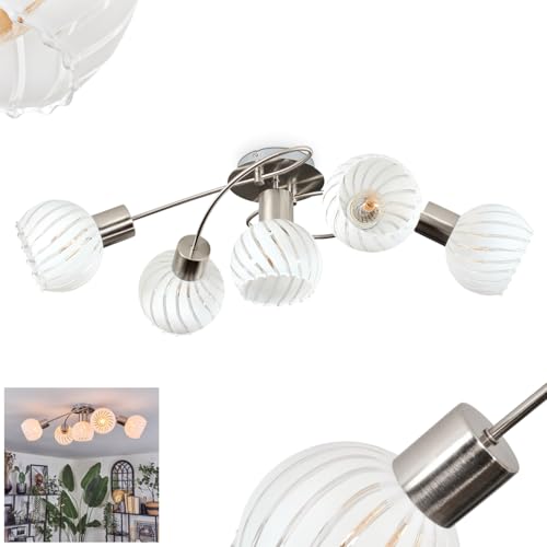 HOFSTEIN Deckenleuchte Dysted, 5-flammige Deckenlampe aus Metall/Glas in Nickel-matt/Weiß, verstellbare Leuchte im modernen Design (Schirme Ø 13cm), E27, Esszimmer, Wohnzimmer, Küche, Flur, Büro von HOFSTEIN